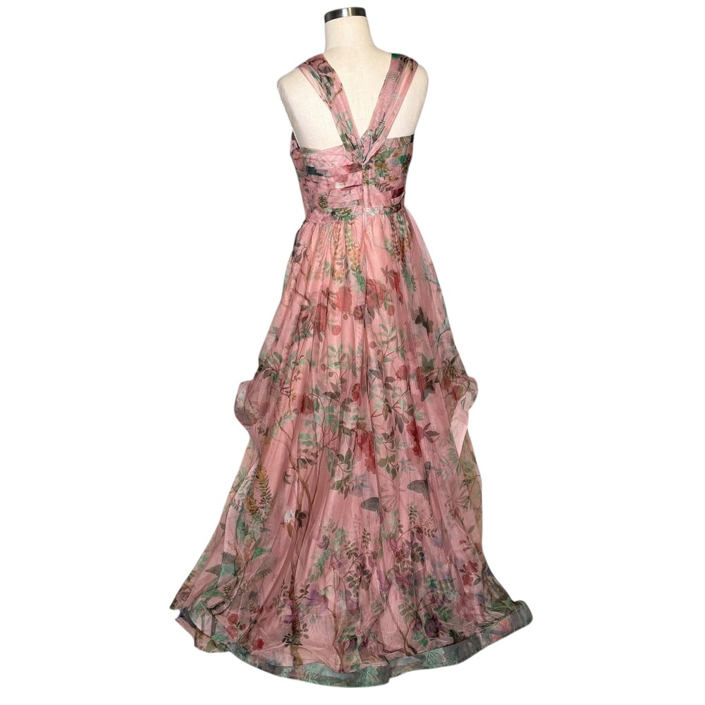 PATBO Pink Floral Print Tulle Evening Gown Beaded Garden Fairy Women's Size 8 - Picture 3 of 13